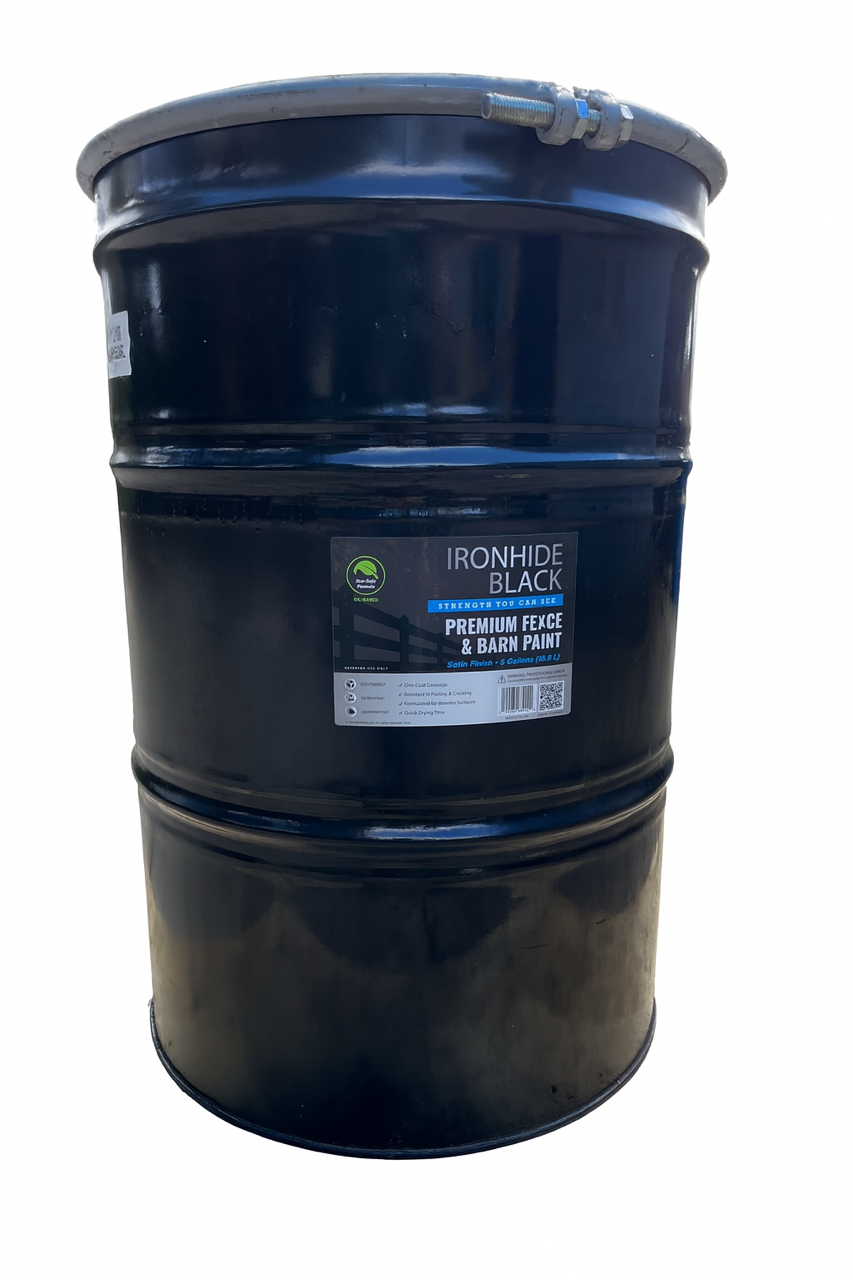 IRONHIDE Black Fence Paint 55 Gallon Drum