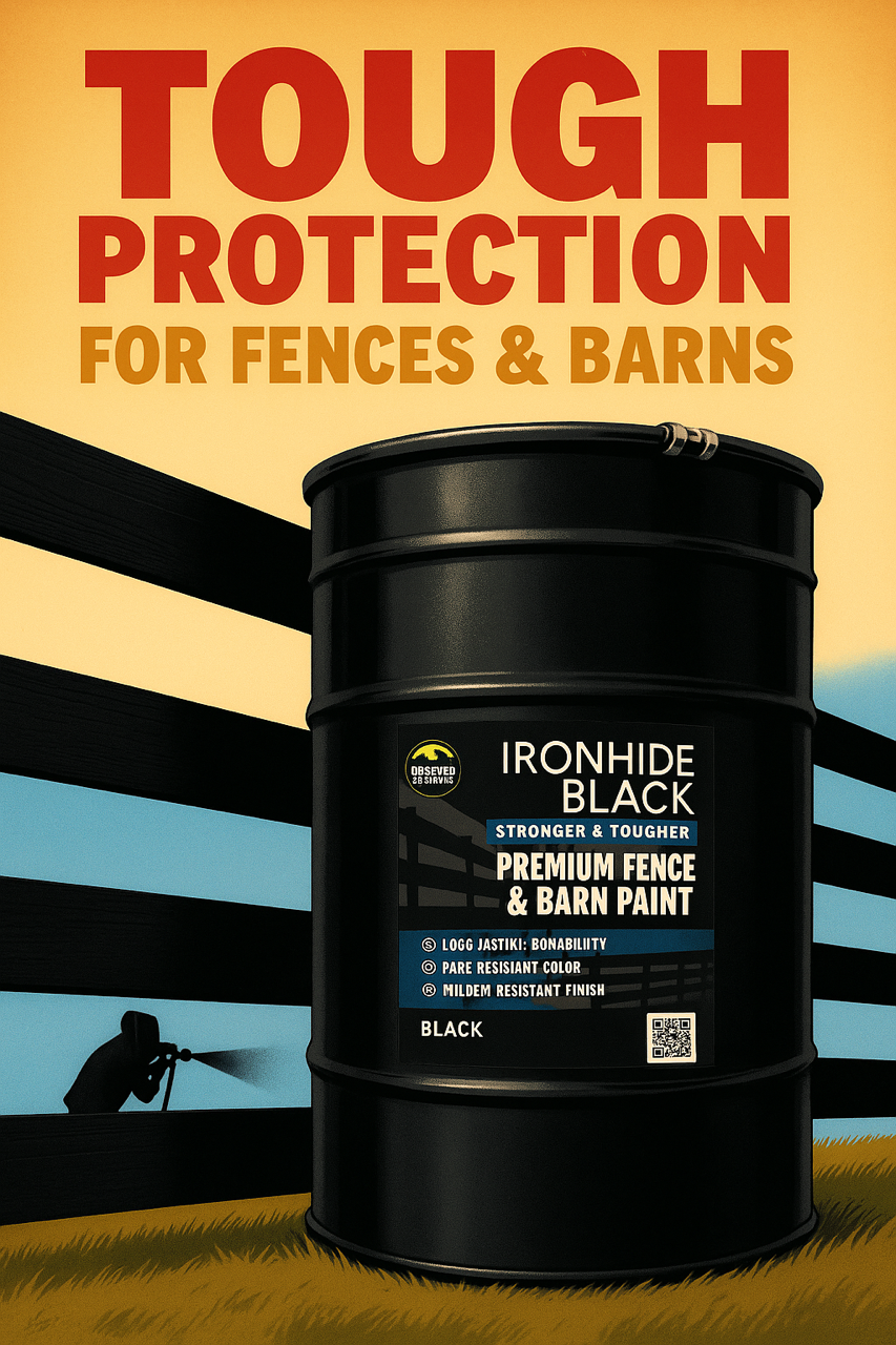 IRONHIDE Black Fence Paint 55 Gallon Drum