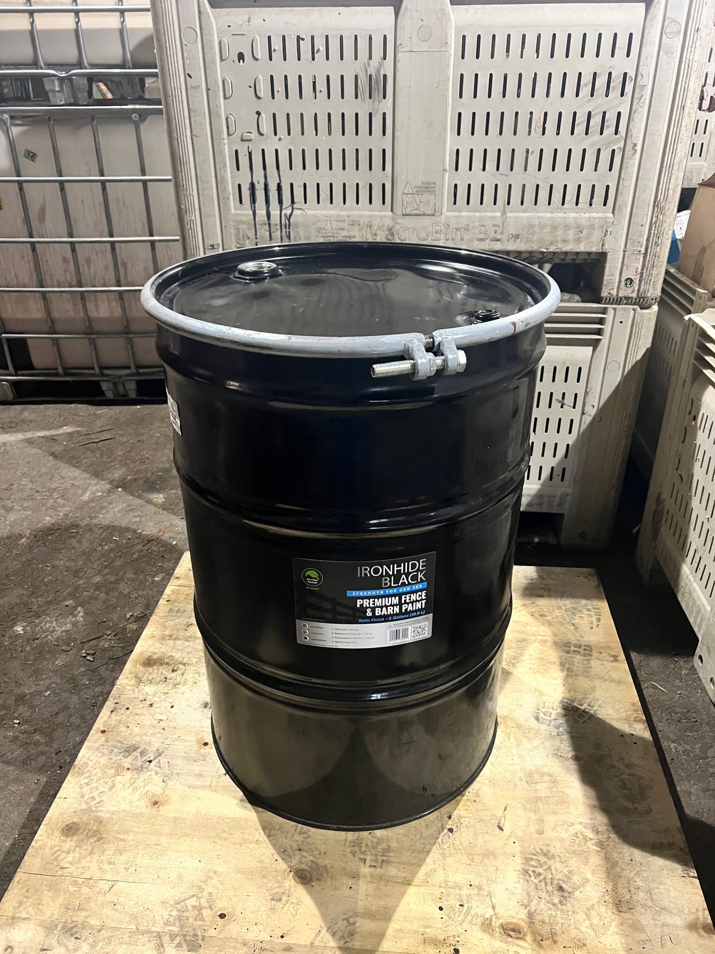 IRONHIDE Black Fence Paint 55 Gallon Drum